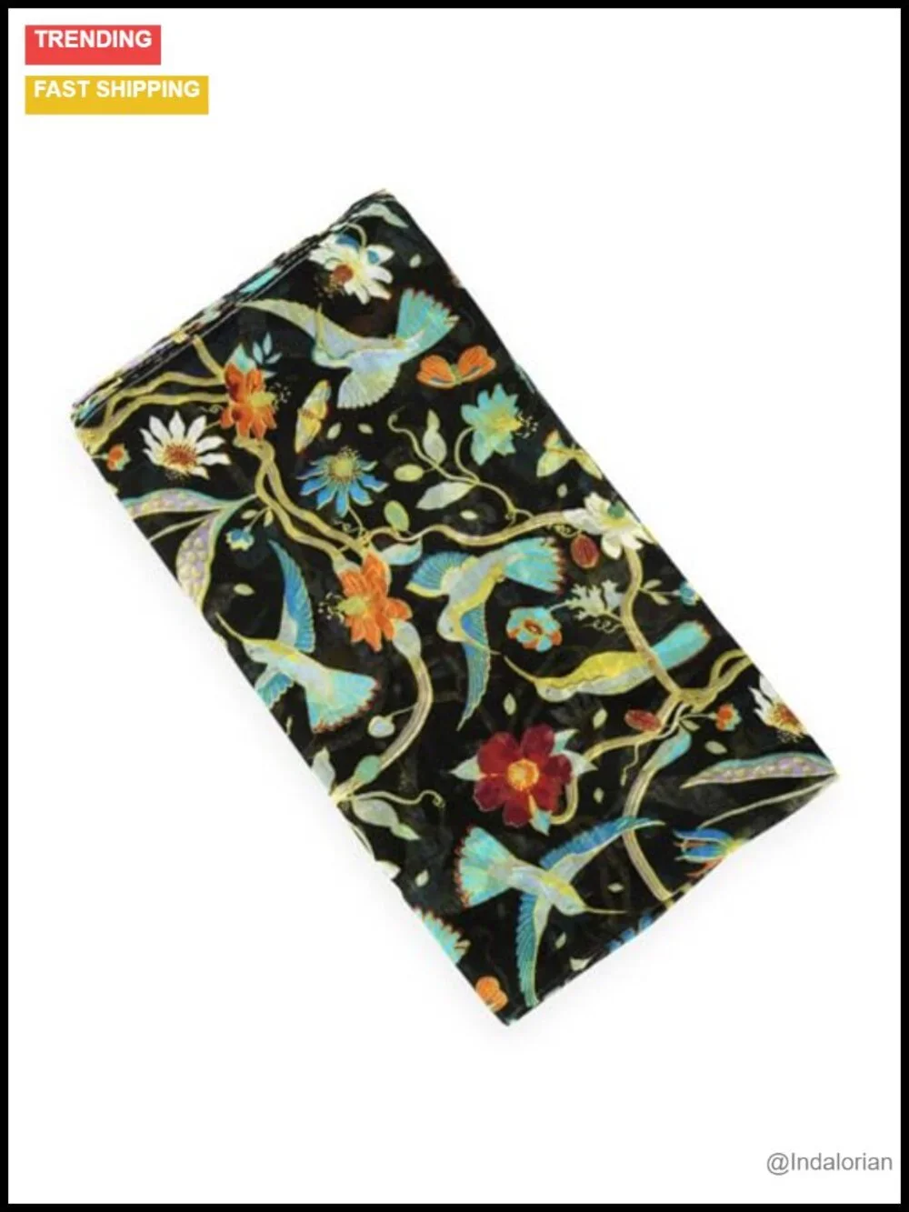 Lightweight Floral Bird Print Cotton Scarf Wrap Shawl